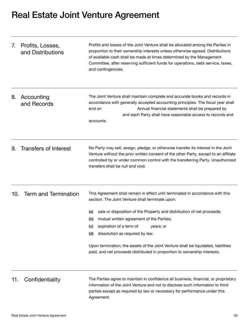 Joint Venture Agreement detailing contributions, ownership interests, profit-sharing and governance