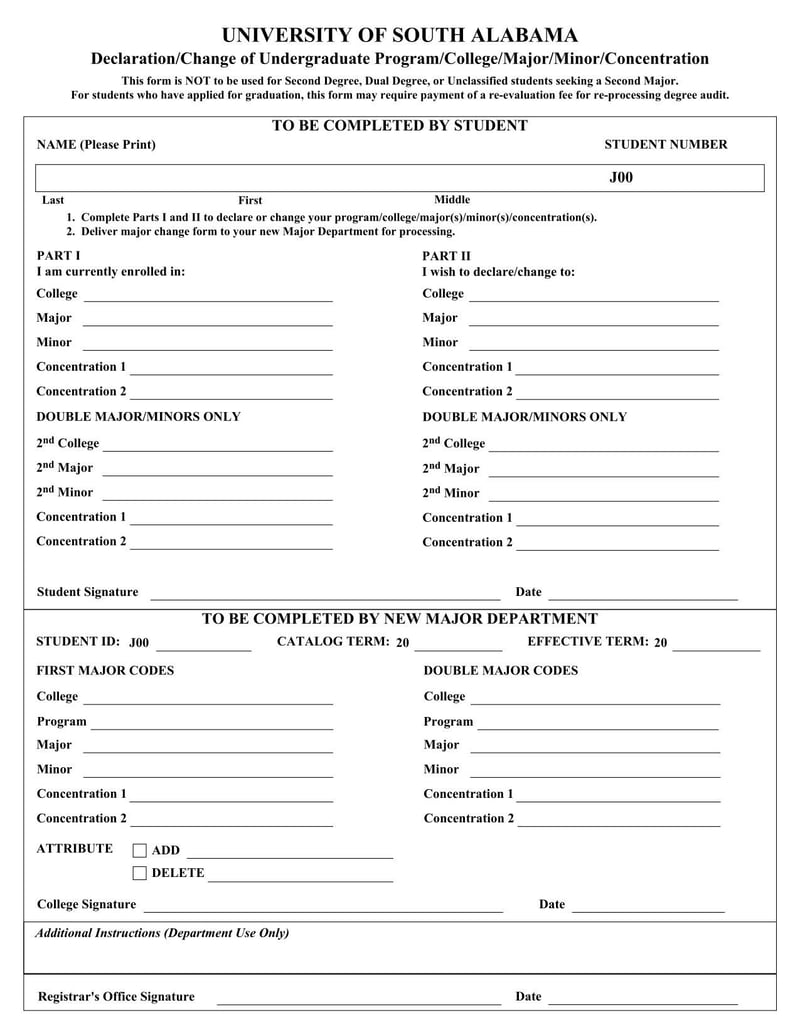 Large thumbnail of University of South Alabama Declaration/Change of Undergraduate Program/College/Major/Minor/Concentration