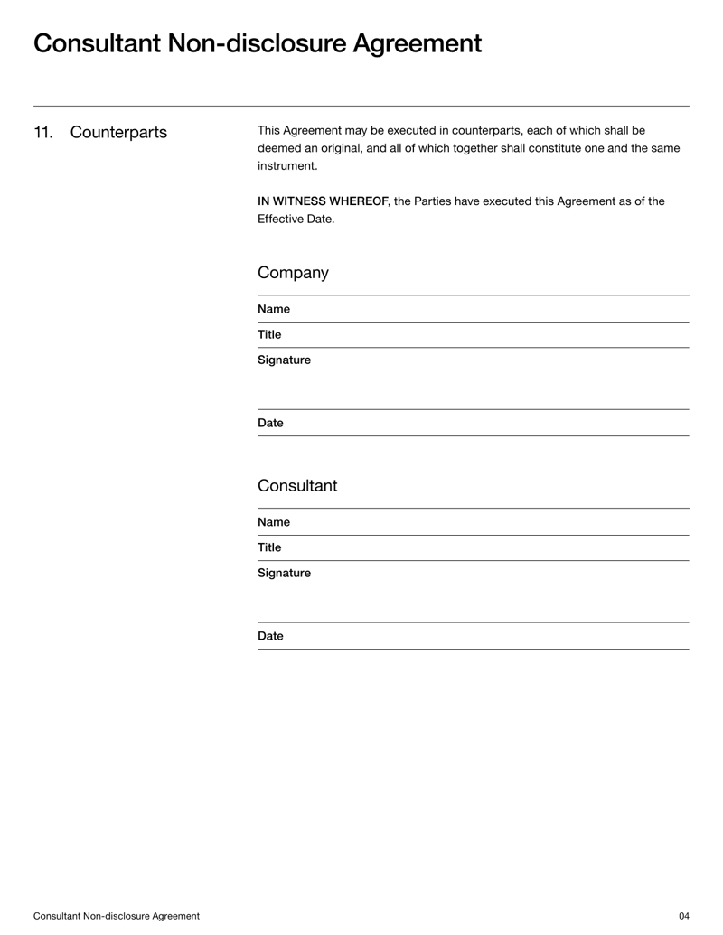 Consultant NDA Agreement protecting confidential business information shared during consulting services