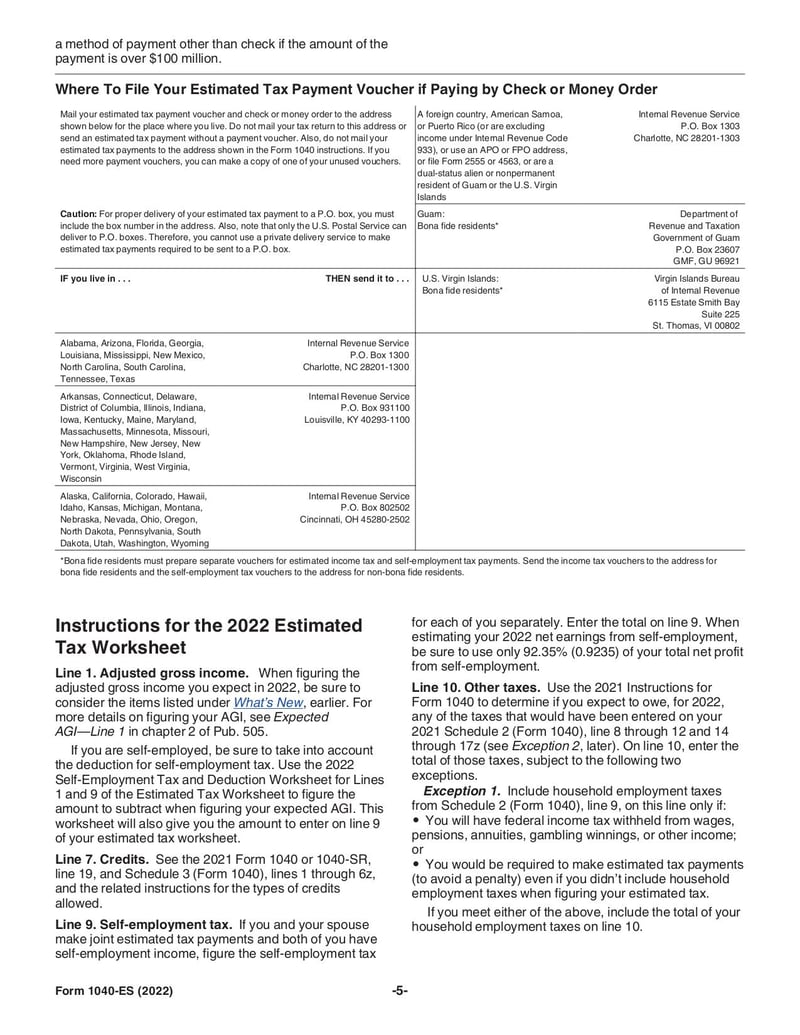 Large thumbnail of Form 1040-ES - Nov 2022