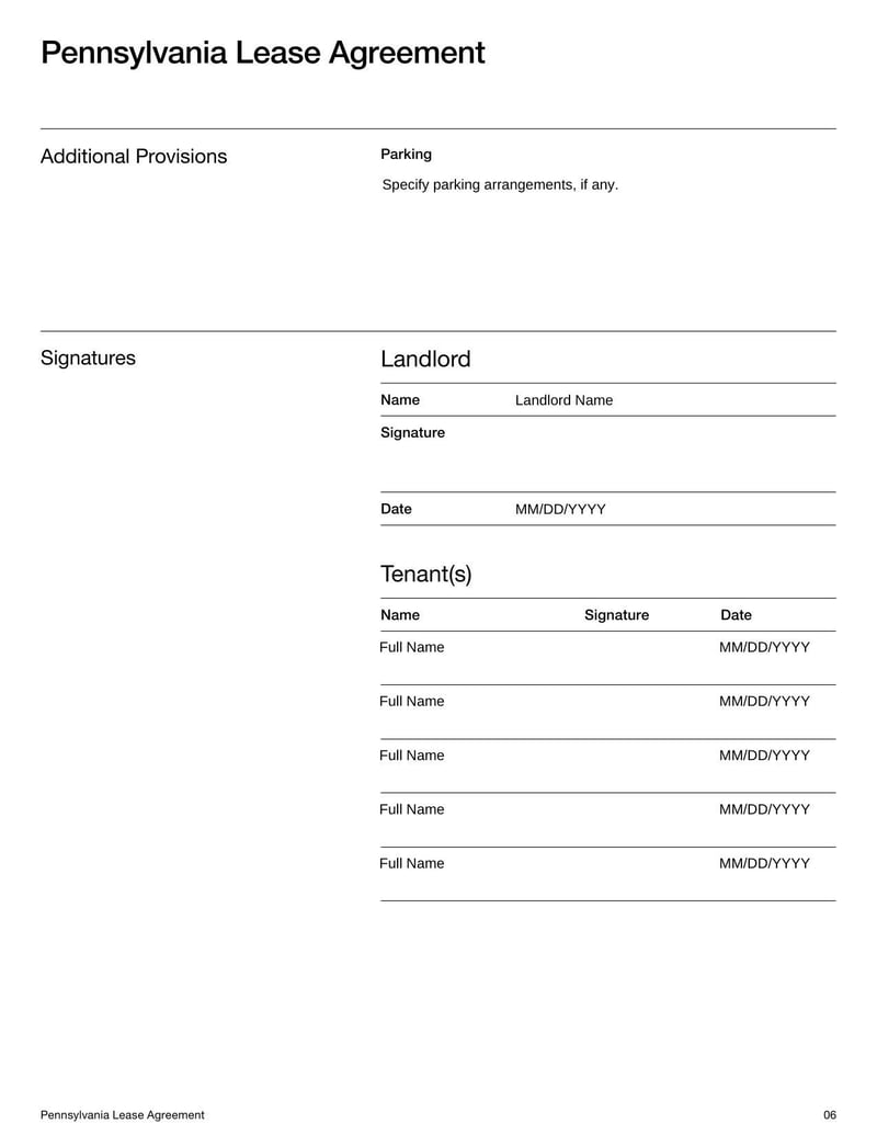 Pennsylvania Lease Agreement for rental terms in Pennsylvania
