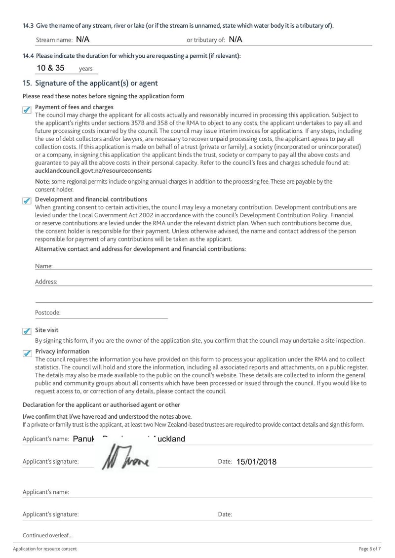 Large thumbnail of Application for Resource Consent Form - Jan 2018