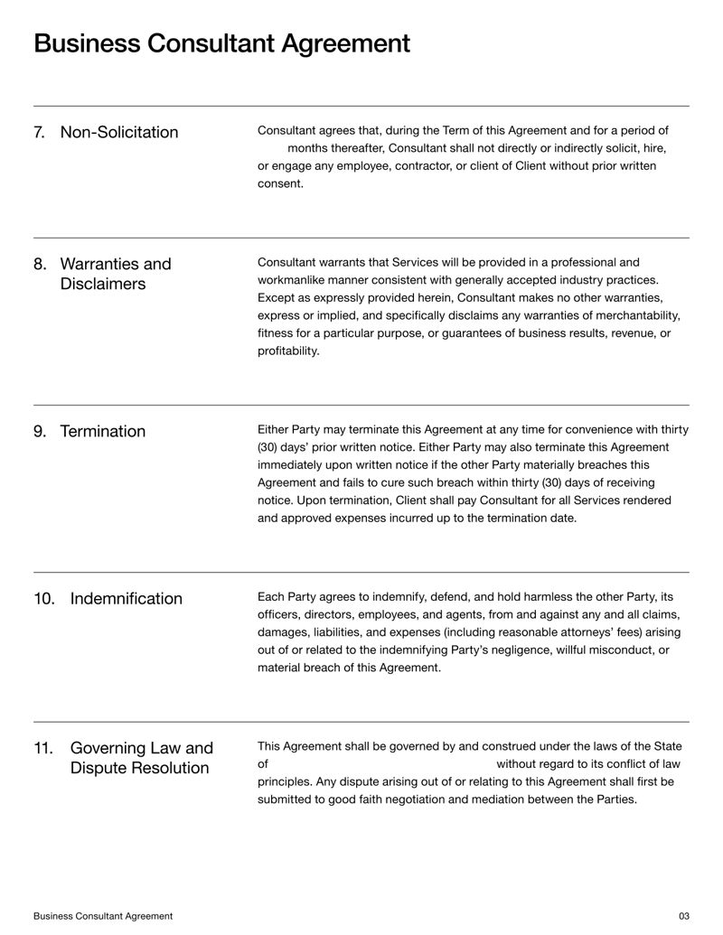 Business Consultant Agreement covering services, payment terms, confidentiality, intellectual property and termination