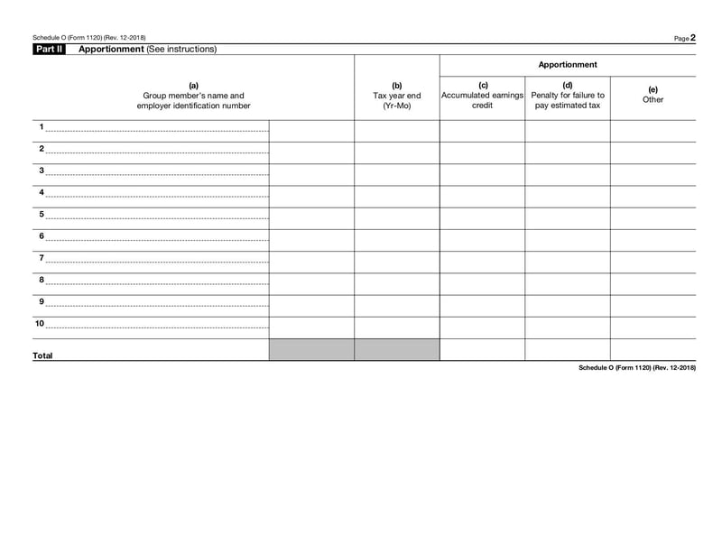 Large thumbnail of Form 1120 Schedule O - Dec 2018
