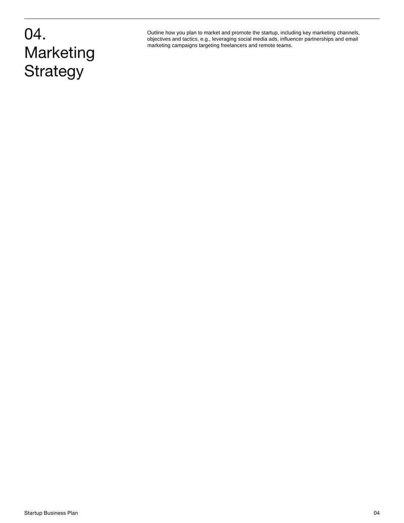 Startup Business Plan for presenting the business model, market research and growth strategy of a new venture