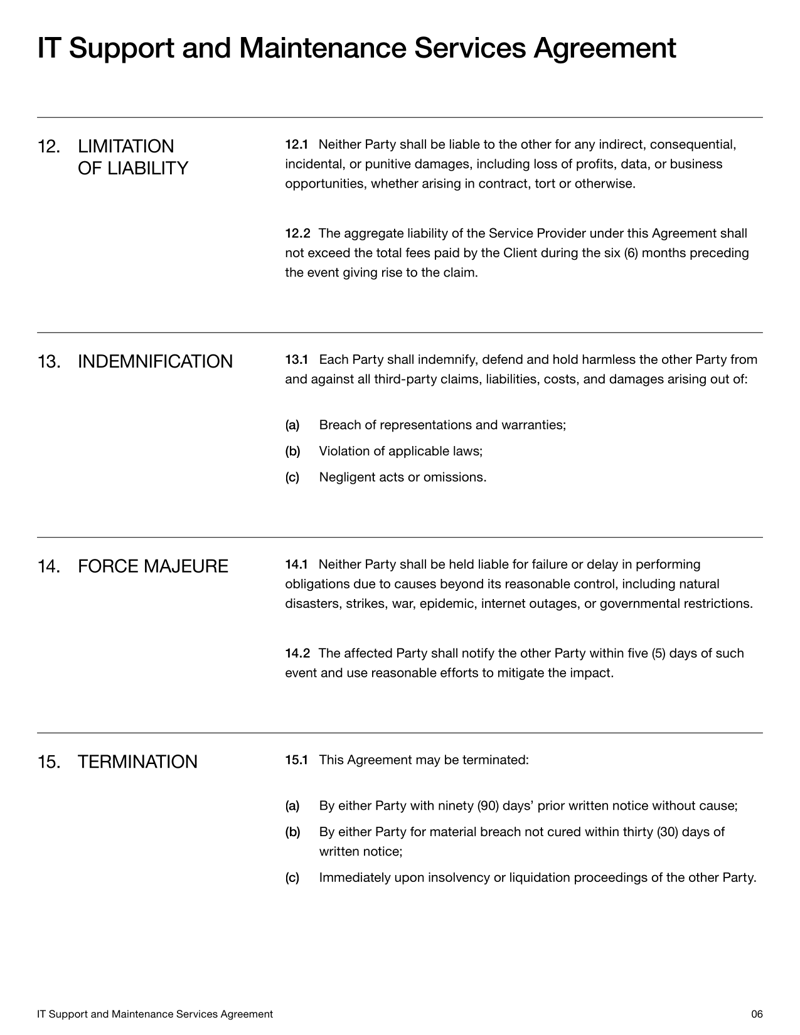 IT Support and Maintenance Services Agreement (India) with service terms, system upkeep details, and dispute resolution provisions