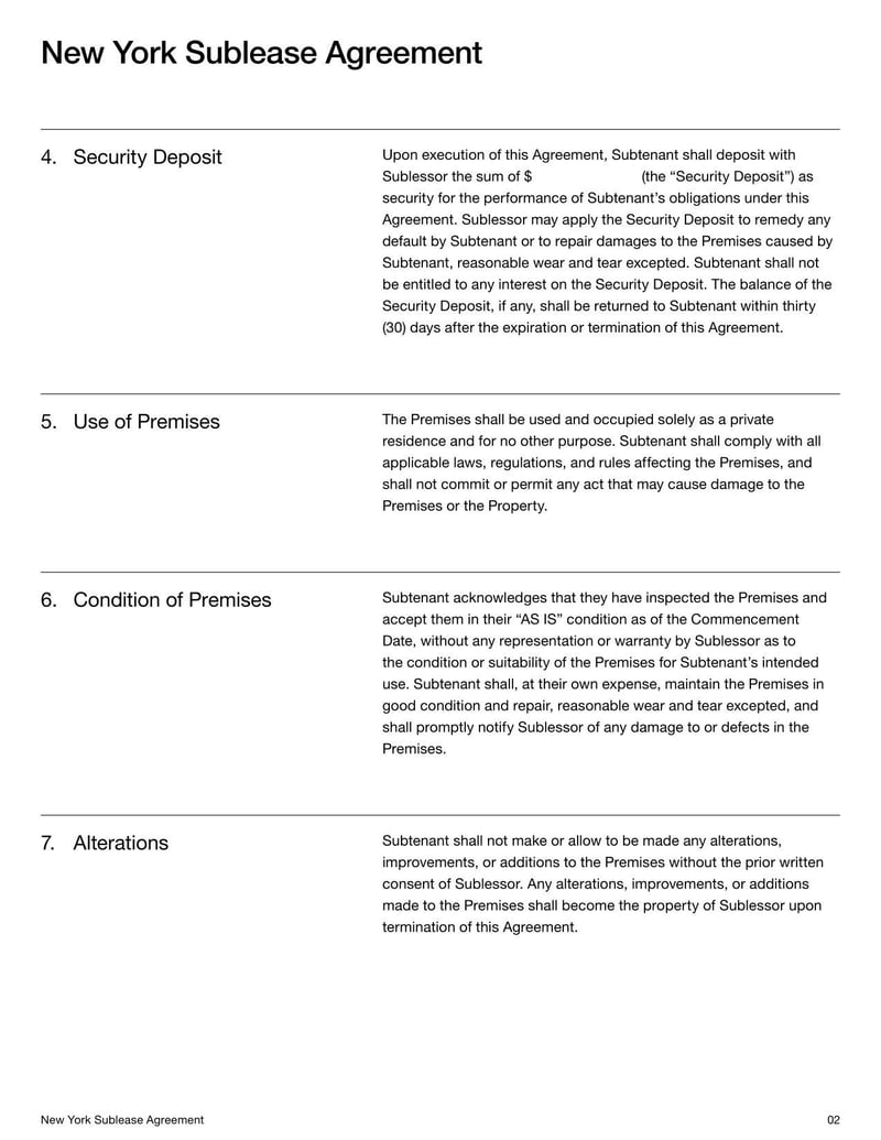 New York Sublease Agreement for subletting a rental unit in New York legally