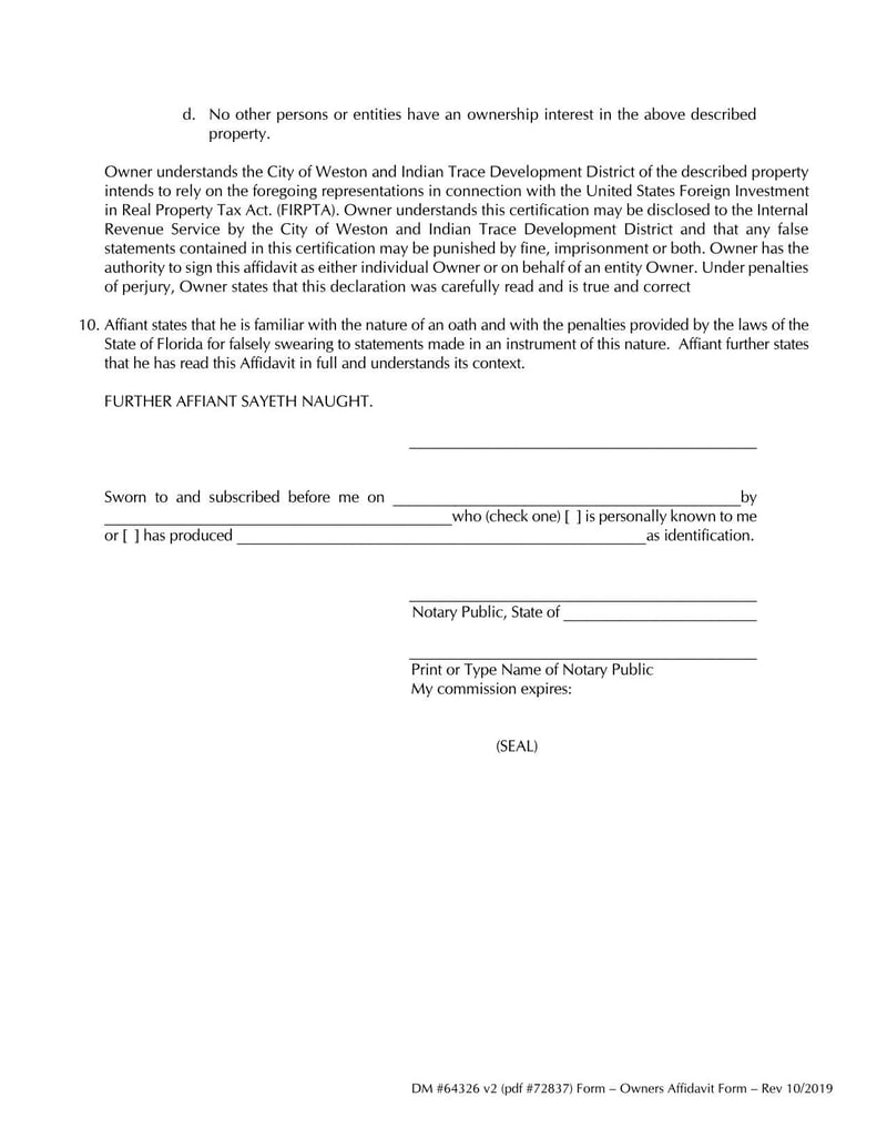 Large thumbnail of Broward County Agreement to Owner's Affidavit