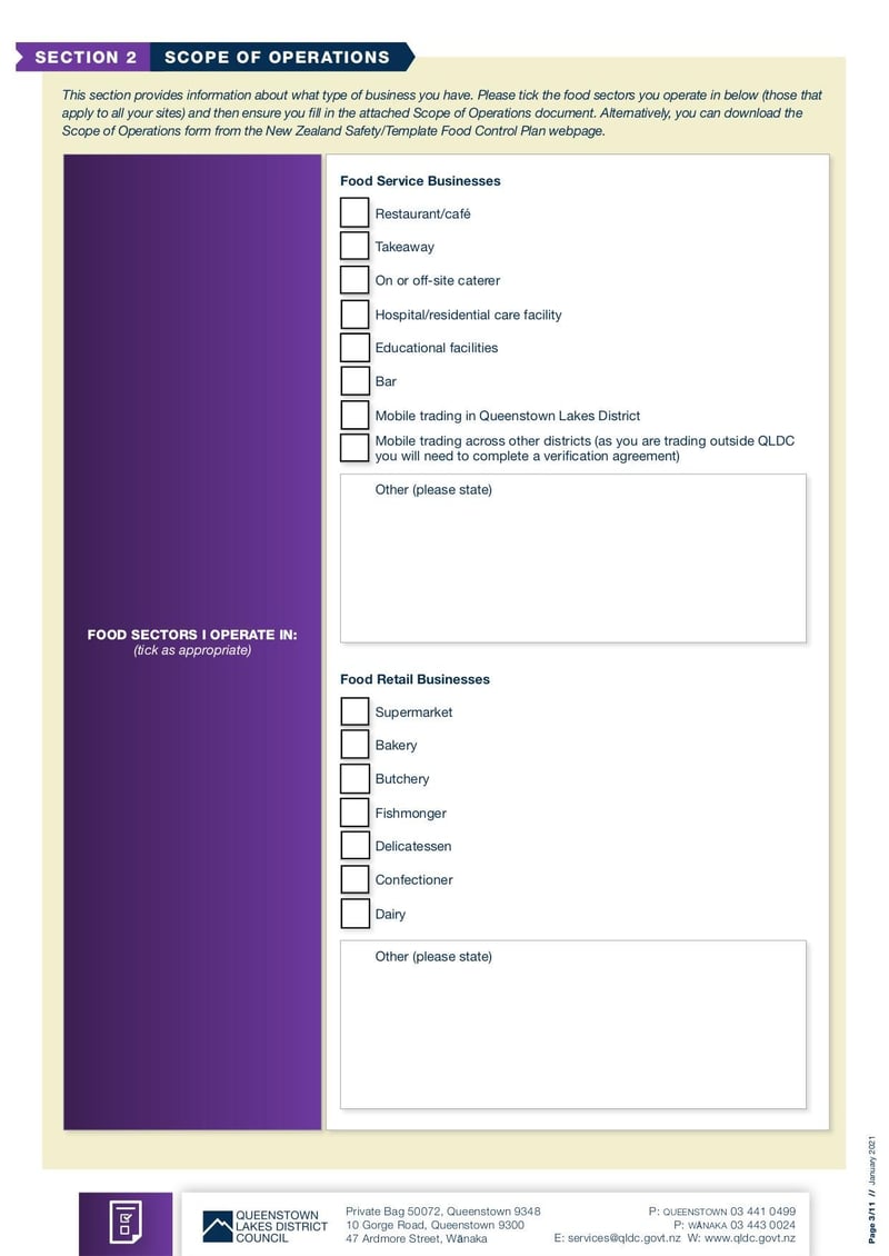 Large thumbnail of QLDC Food Control Plan Application Form - Jan 2021