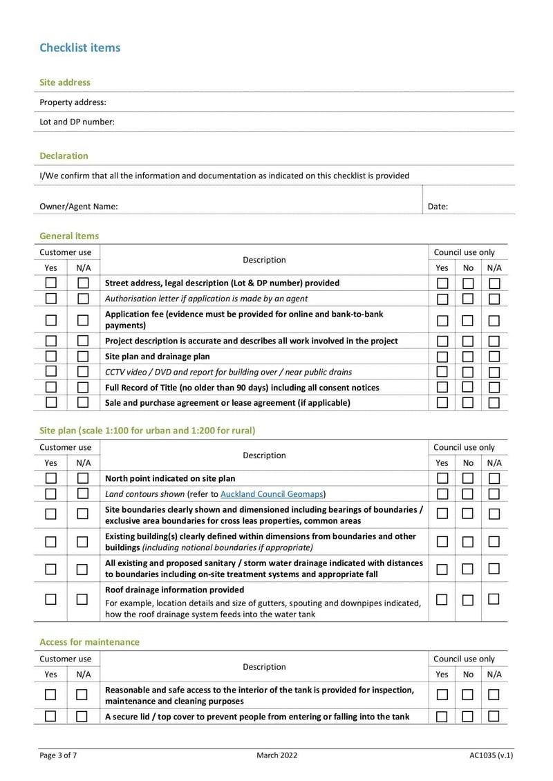 Large thumbnail of Lodgement Checklist Rainwater Re-Use Tank - Mar 2022