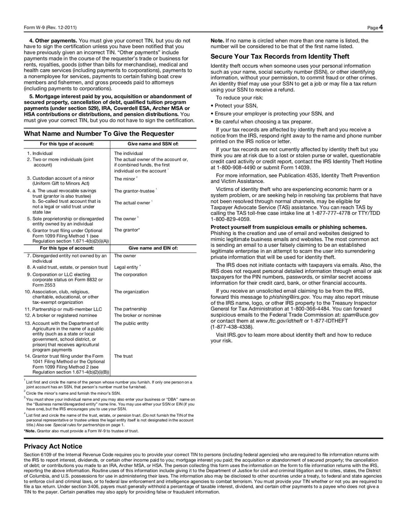 Large thumbnail of Form W9 - Oct 2011