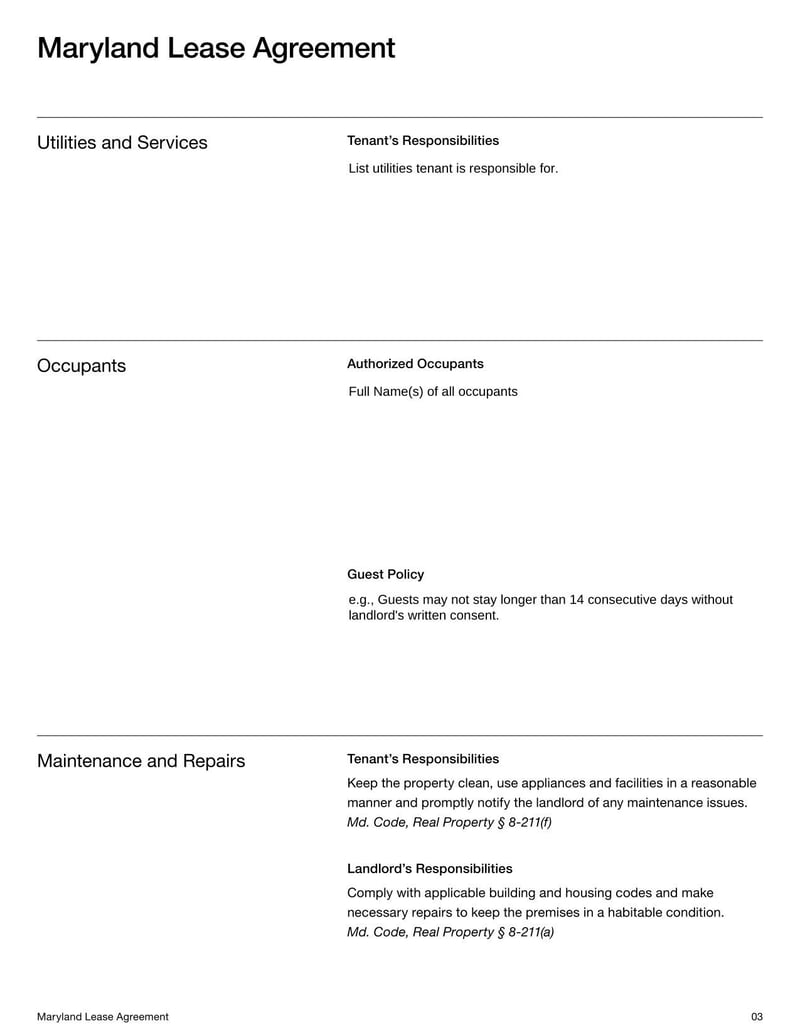 Large thumbnail of Maryland Lease Agreement Template