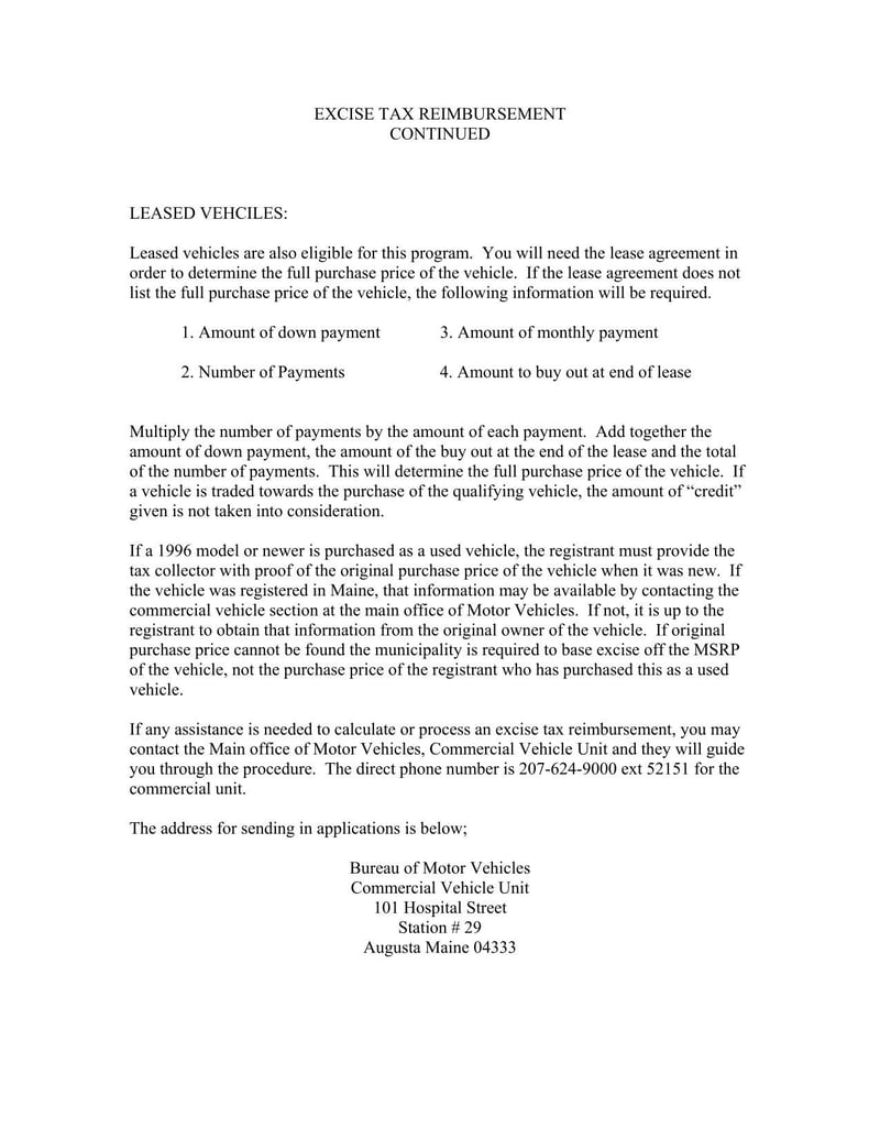 Large thumbnail of Maine Application for Excise Tax Reimbursement