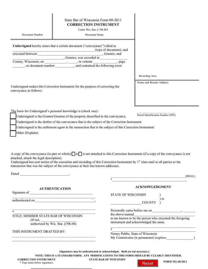Large thumbnail of Form 00-2011 Correction Instrument - Aug 2011