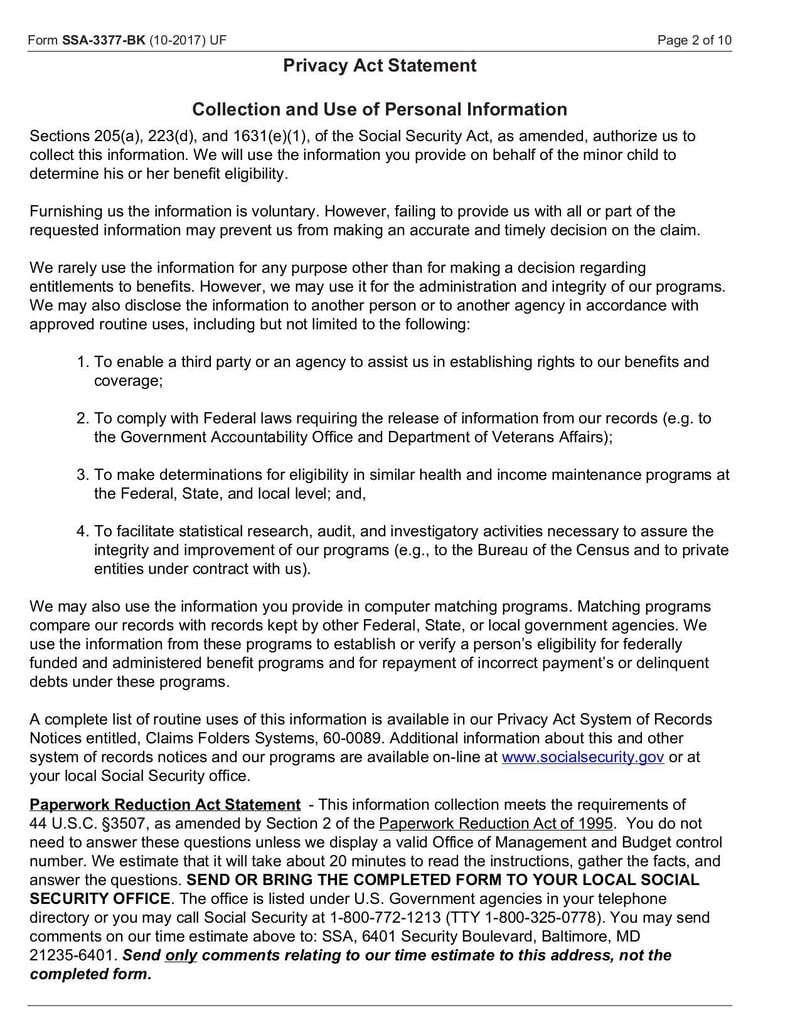Large thumbnail of Form SSA-3377-BK Function Report - Child Age 3 to 6th Birthday - Feb 2022