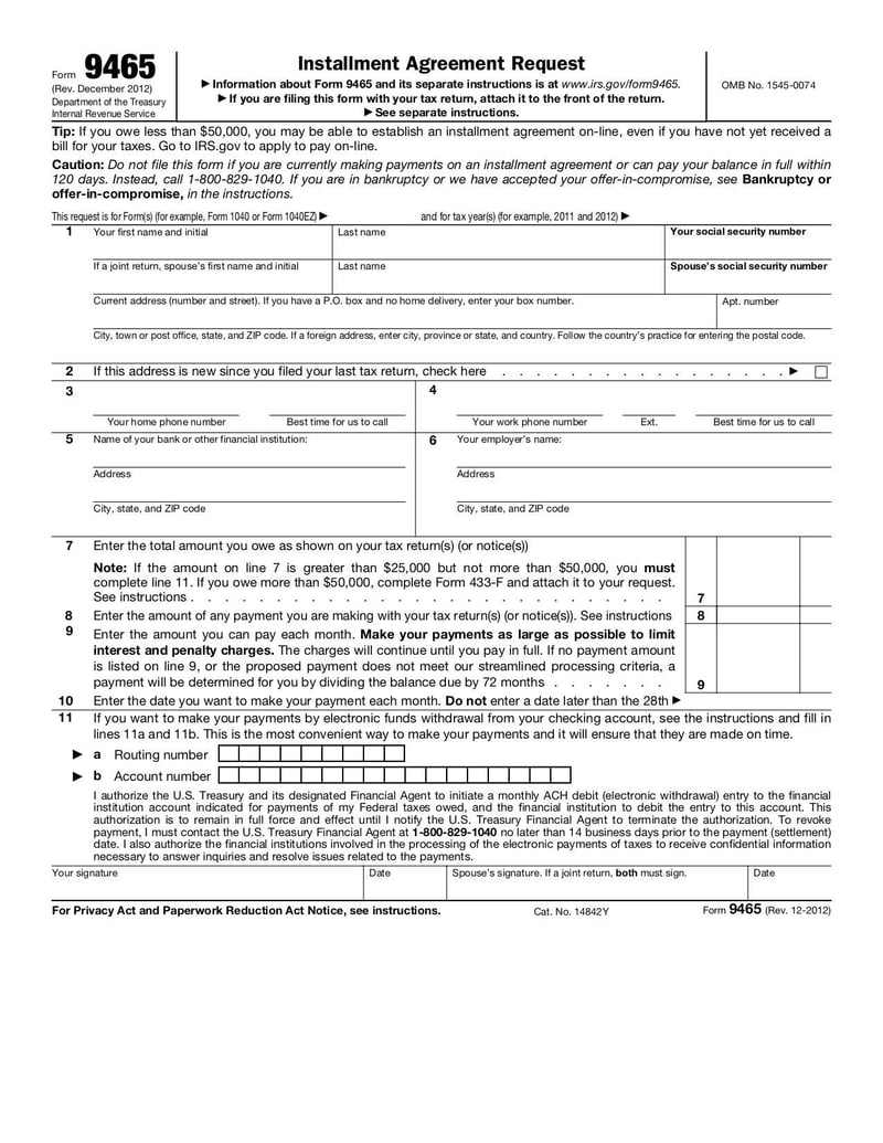 Large thumbnail of Form 9465 - Dec 2012