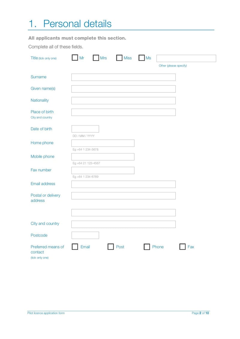 Large thumbnail of Pilots License Application Form - Mar 2021