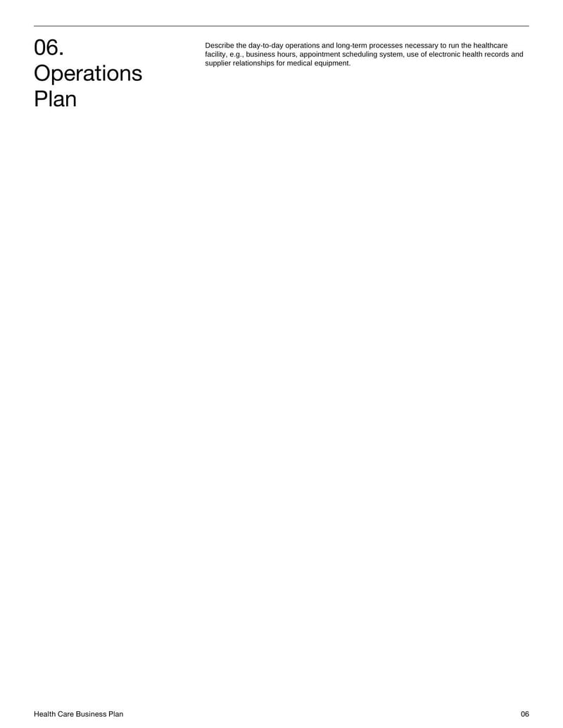 Health Care Business Plan for planning the structure, services and budgeting of a medical or wellness organization
