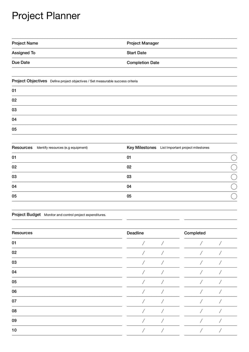 Project Planning Template for organizing tasks, timelines, and project resources