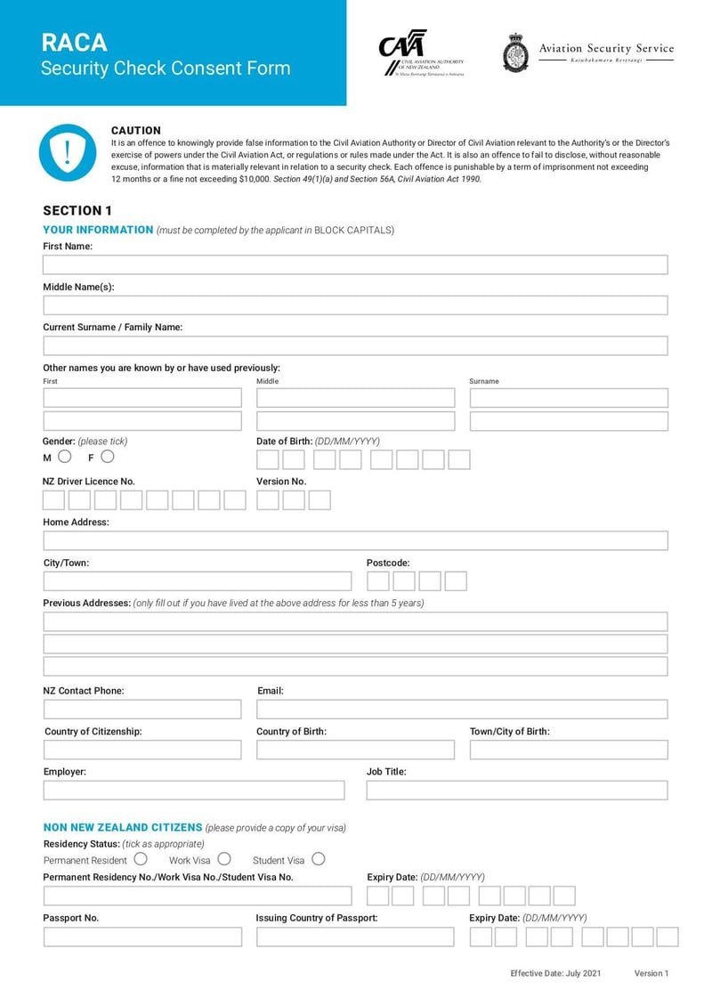 Thumbnail of AVSEC RACA Security Check Consent Form - Jul 2021 - page 0