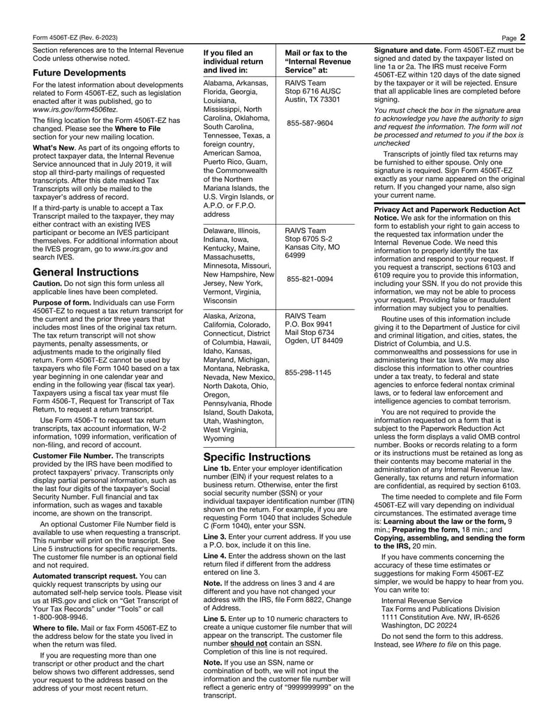 Large thumbnail of Form 4506-T-EZ - 2023
