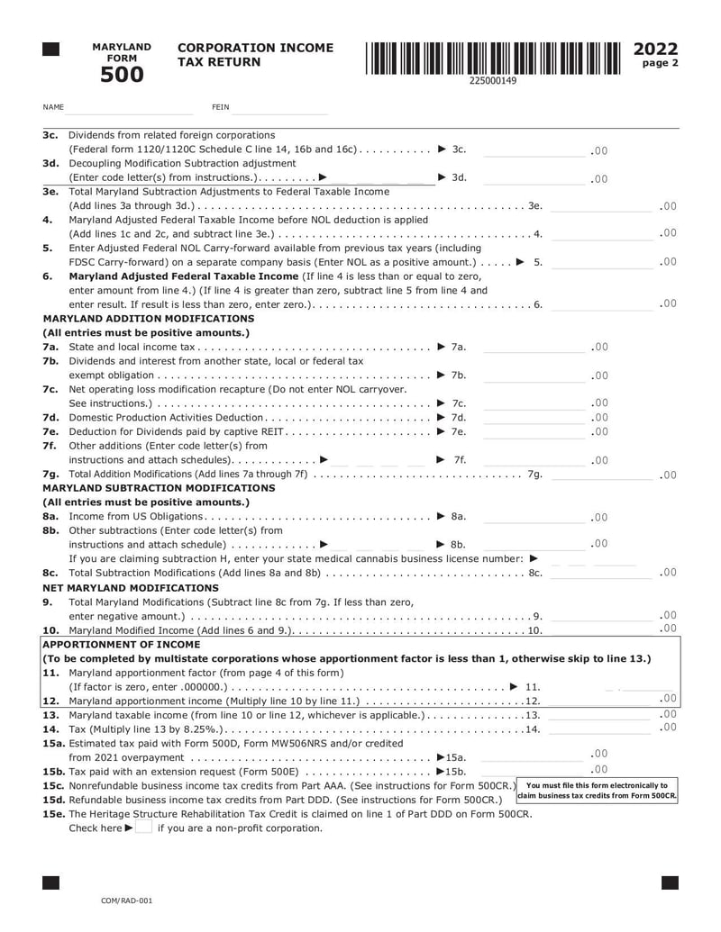 Large thumbnail of Maryland Form 500 - Dec 2022