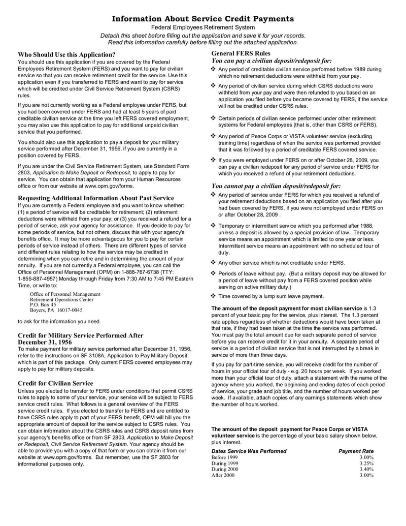 Large thumbnail of Standart Form 3108 - Application for Immediate Retirement - Jul 2013