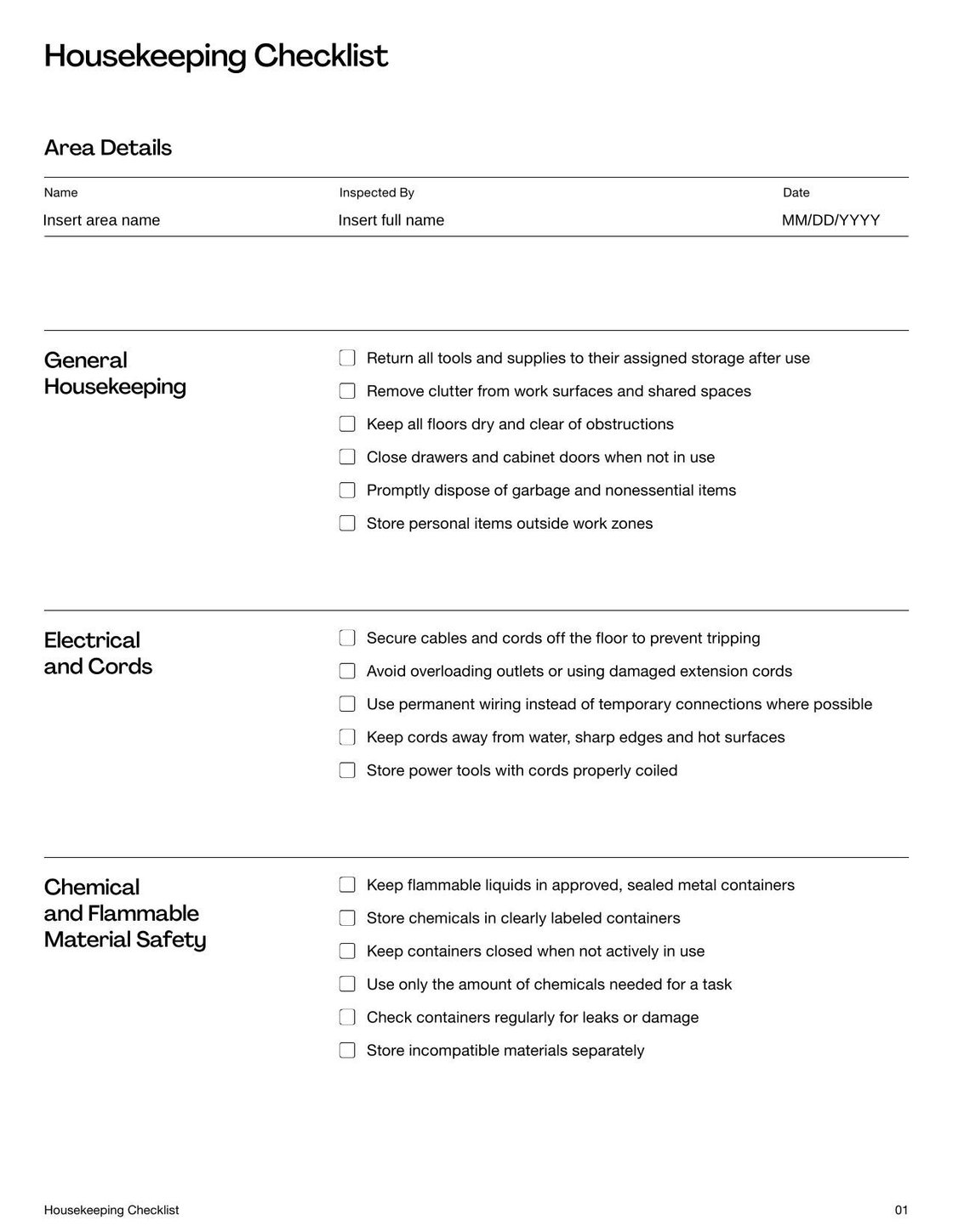 Housekeeping Checklist Template | Fill and sign online with Lumin