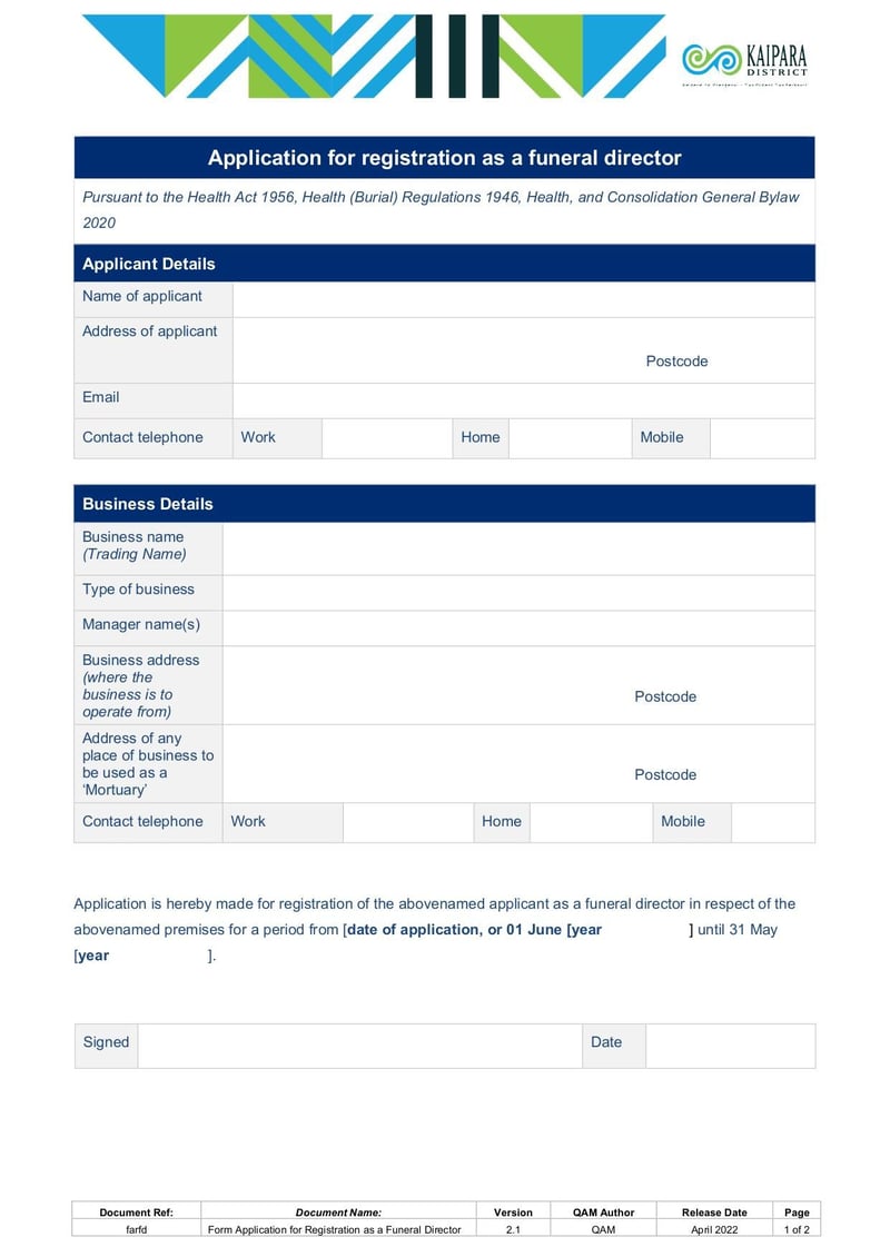 Large thumbnail of Application for Registration as a Funeral Director - Apr 2022