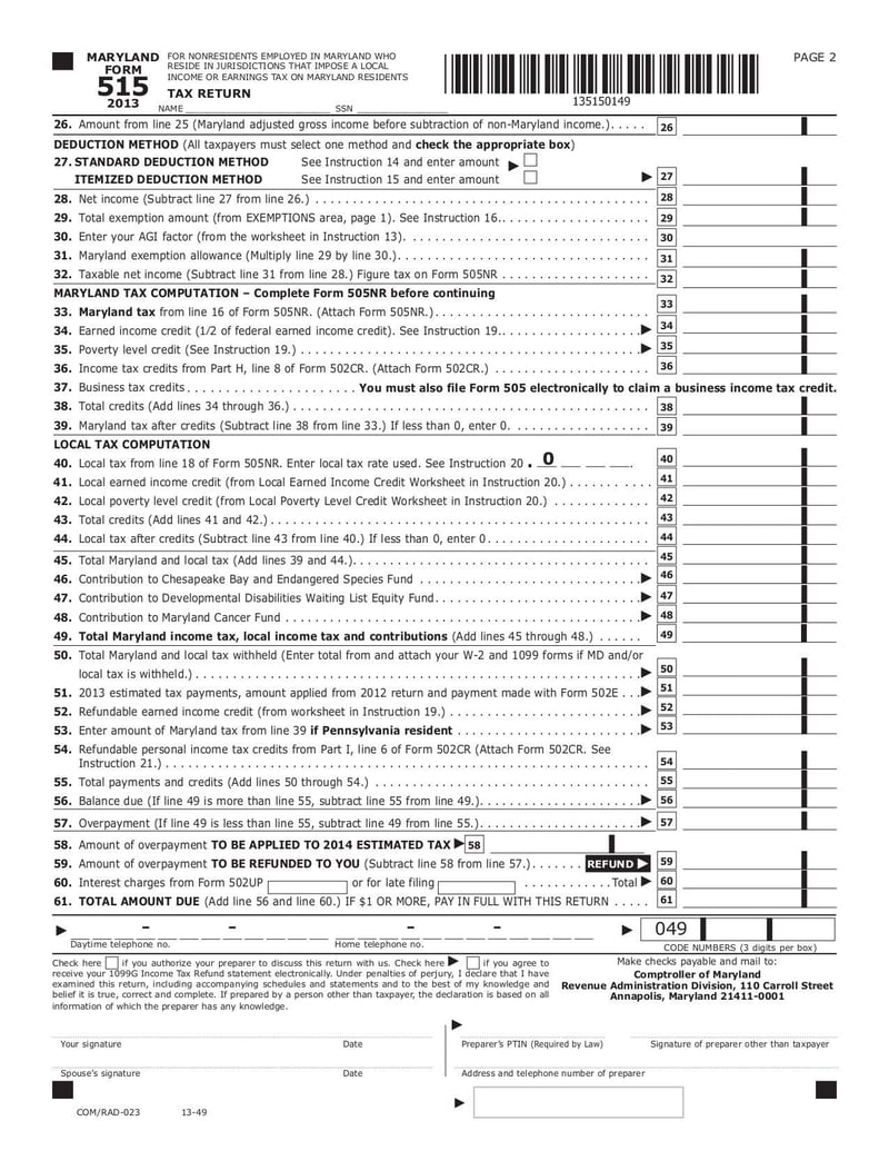 Large thumbnail of Maryland Form 515 - Sep 2017