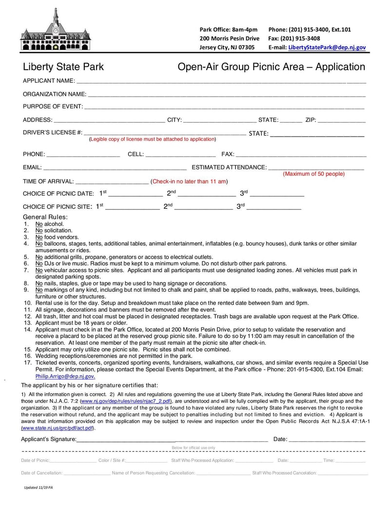Thumbnail of LSP Open Air Group Picnic Area Information Sheet and Application Form - Nov 2019 - page 1