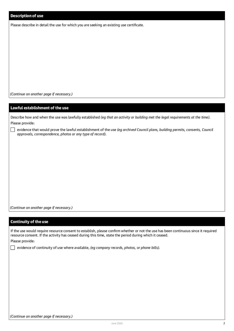 Large thumbnail of Existing Use Certificate Form - Jun 2020