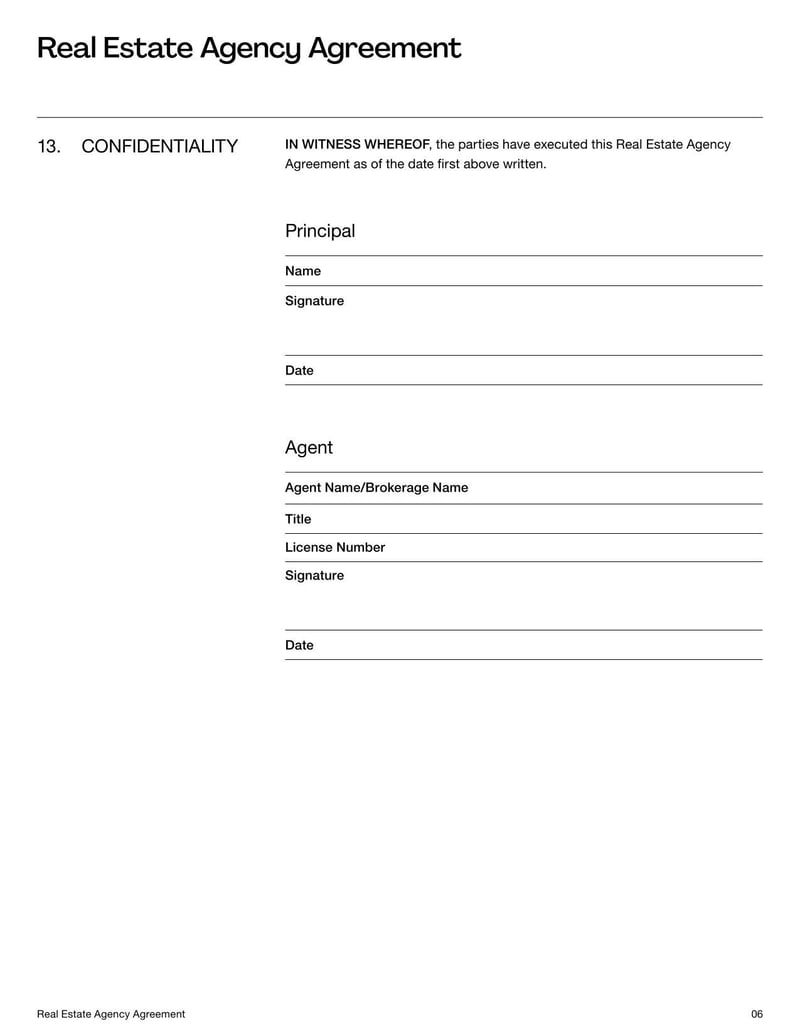 Real Estate Agency Agreement Template for defining the terms between property owners and real estate agents