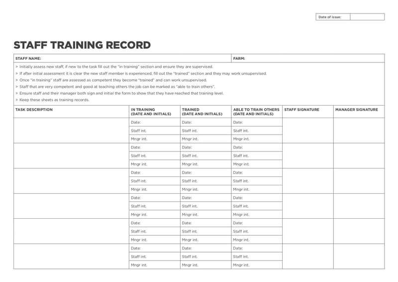 Large thumbnail of Agriculture Staff Training Record - Mar 2013
