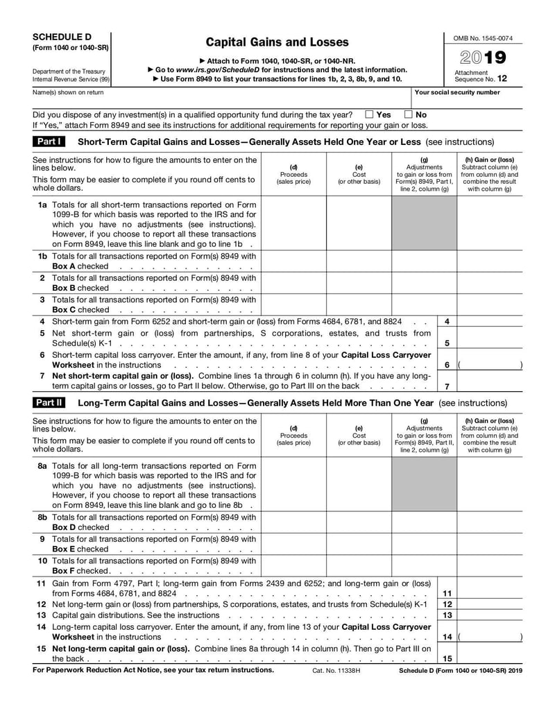 Large thumbnail of Schedule D (Form 1040) - Nov 2019