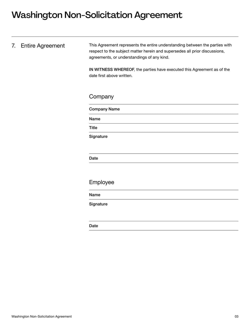 Non-Solicitation Agreement Washington State for preventing unfair solicitation of employees or clients