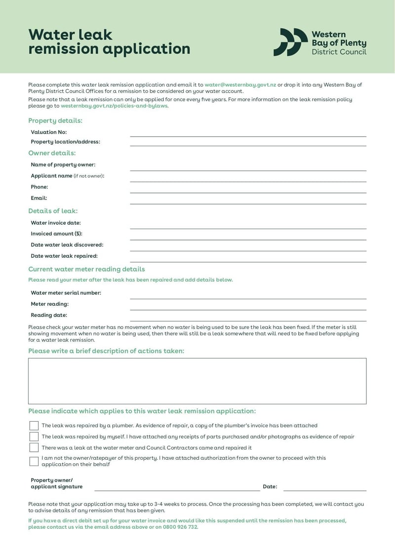 Large thumbnail of Water Leak Remission Application - Oct 2022