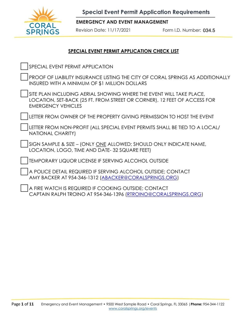Large thumbnail of Coral Springs Special Event Permit Application Requirements