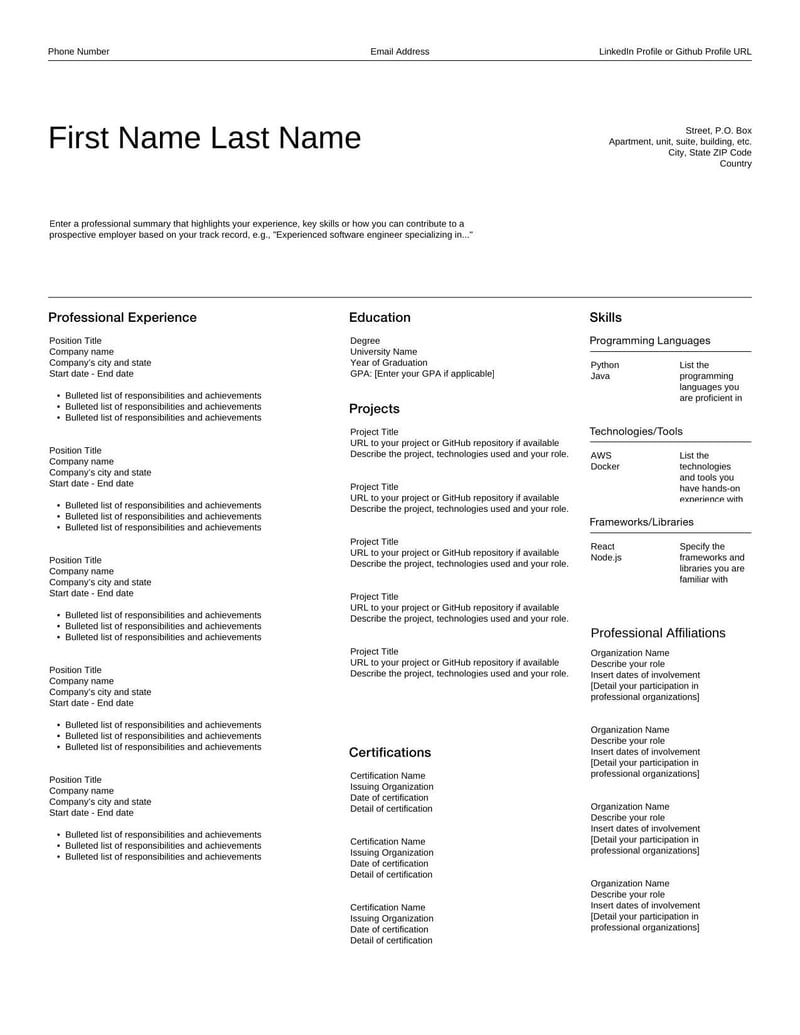 Large thumbnail of Software Engineer Resume Template