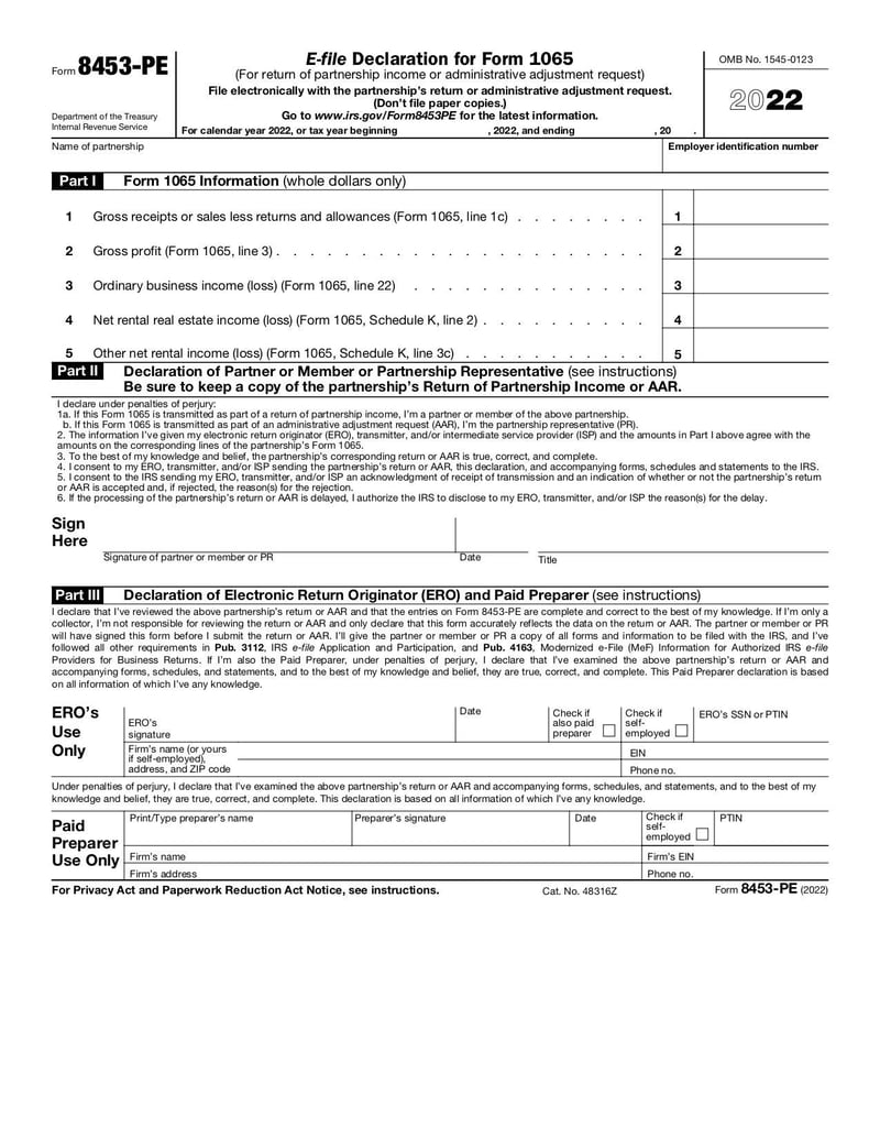 Large thumbnail of Form 8453-PE - Jan 2022