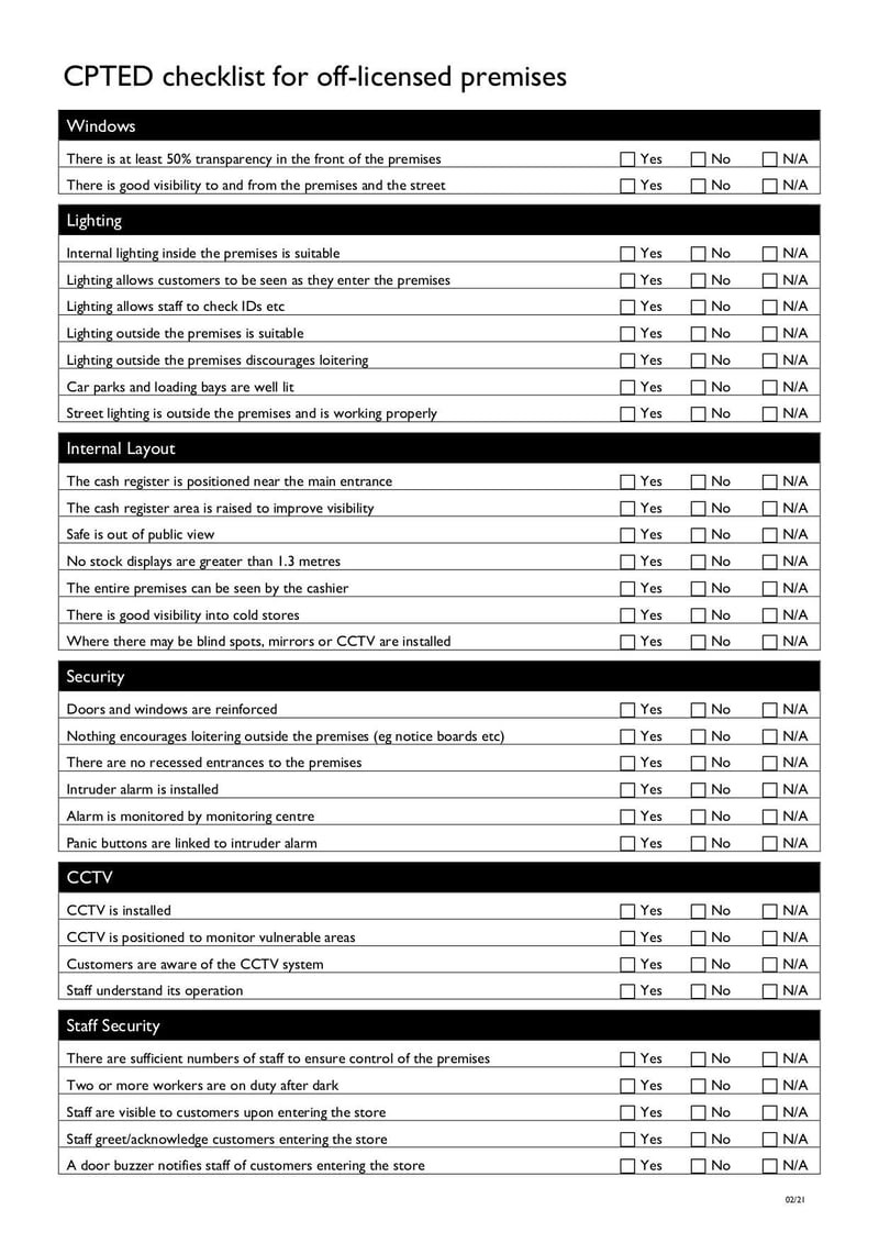 Large thumbnail of CPTED Checklist for Off-Licensed Premises - Feb 2022