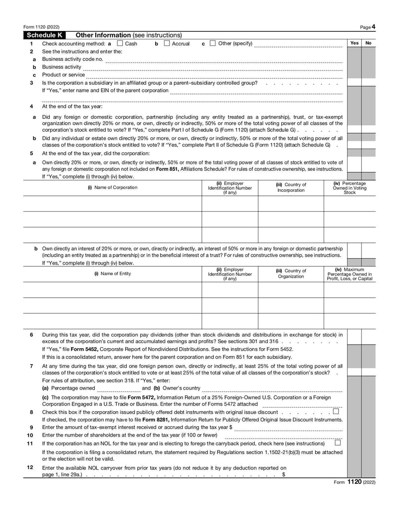 Large thumbnail of Form 1120 - Jan 2022
