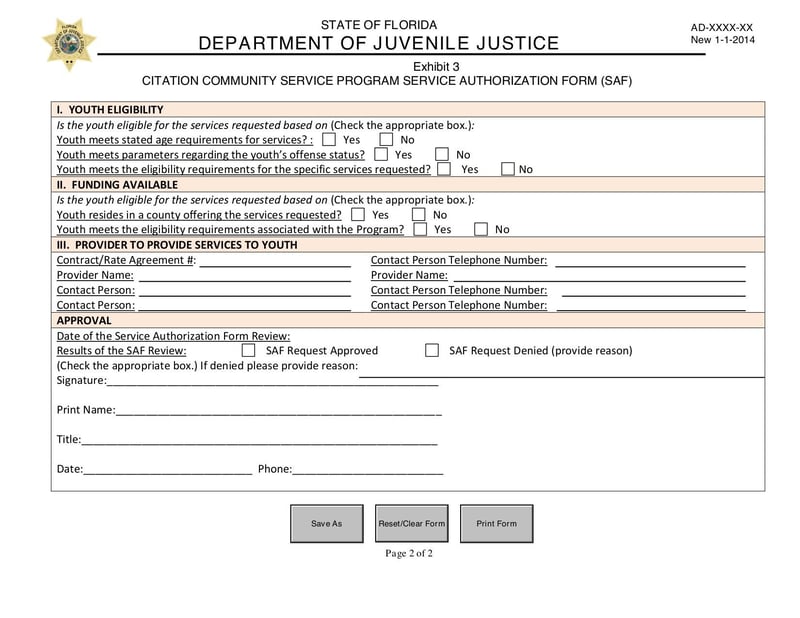Large thumbnail of Citation Community Service Program Service Authorization Form - May 2016