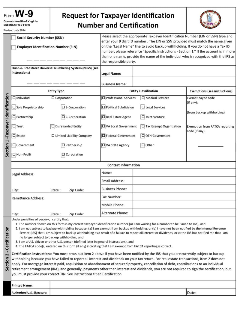 Large thumbnail of Virginia Substitute W-9 Form - Sep 2015