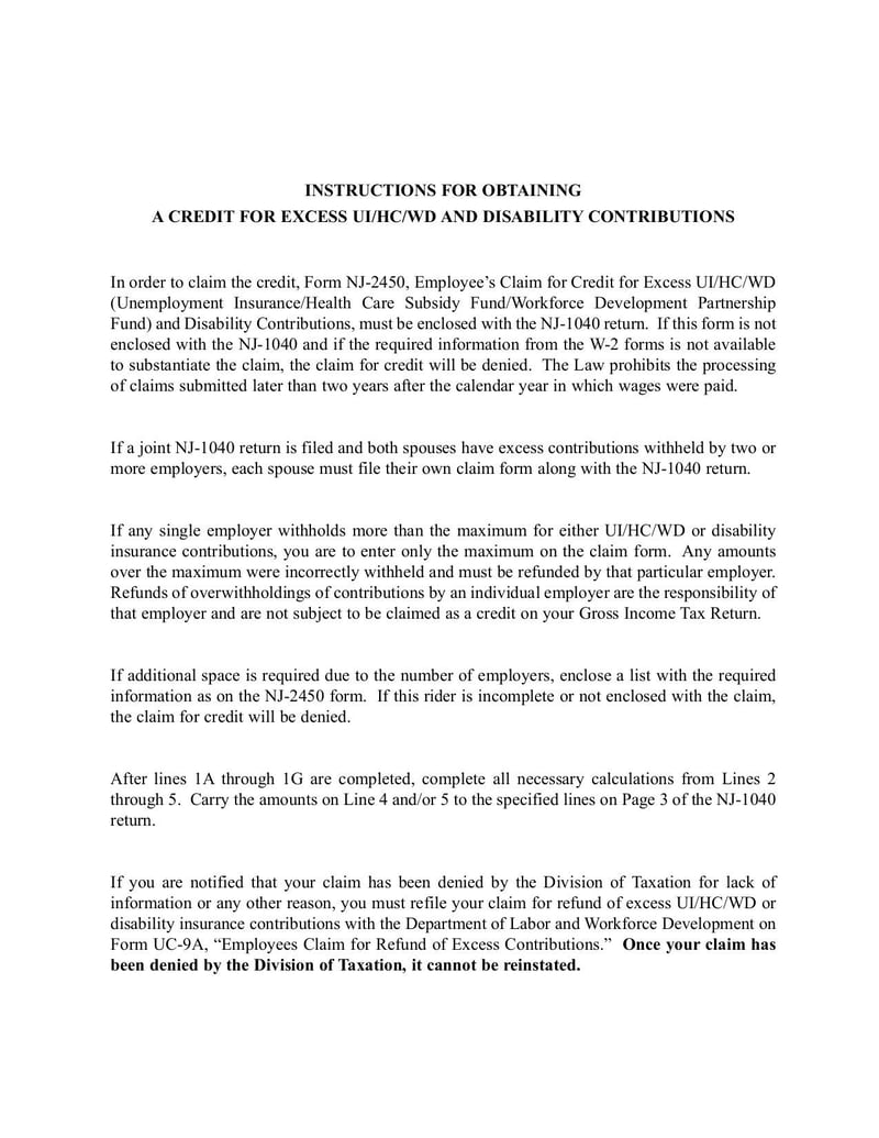 Large thumbnail of Form NJ-2450 - Mar 2007