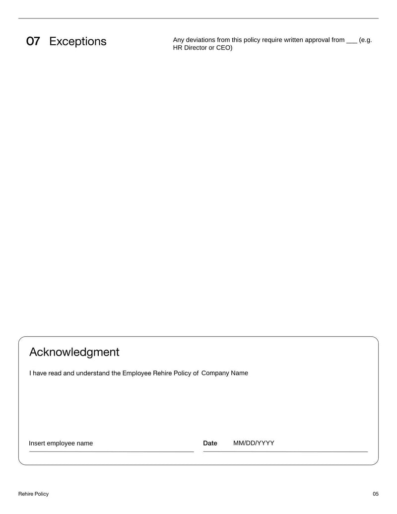 Rehire Policy for outlining conditions under which former employees may be eligible for reemployment