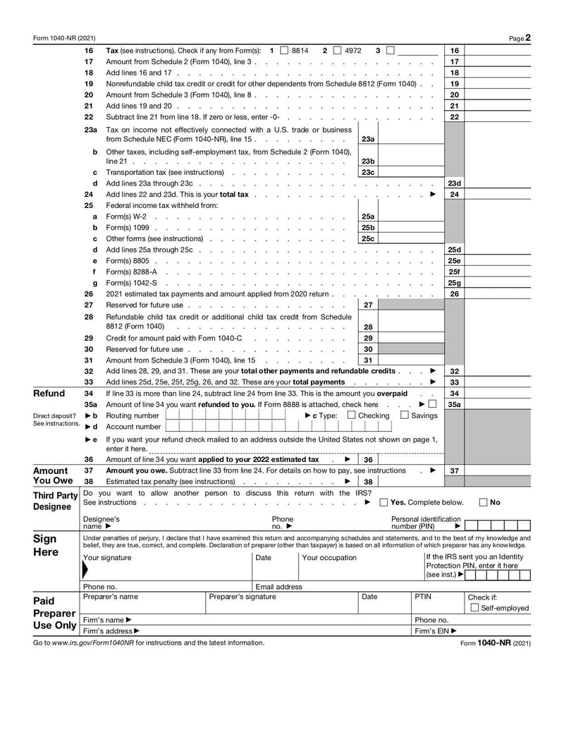 Large thumbnail of Form 1040-NR - Jan 2022