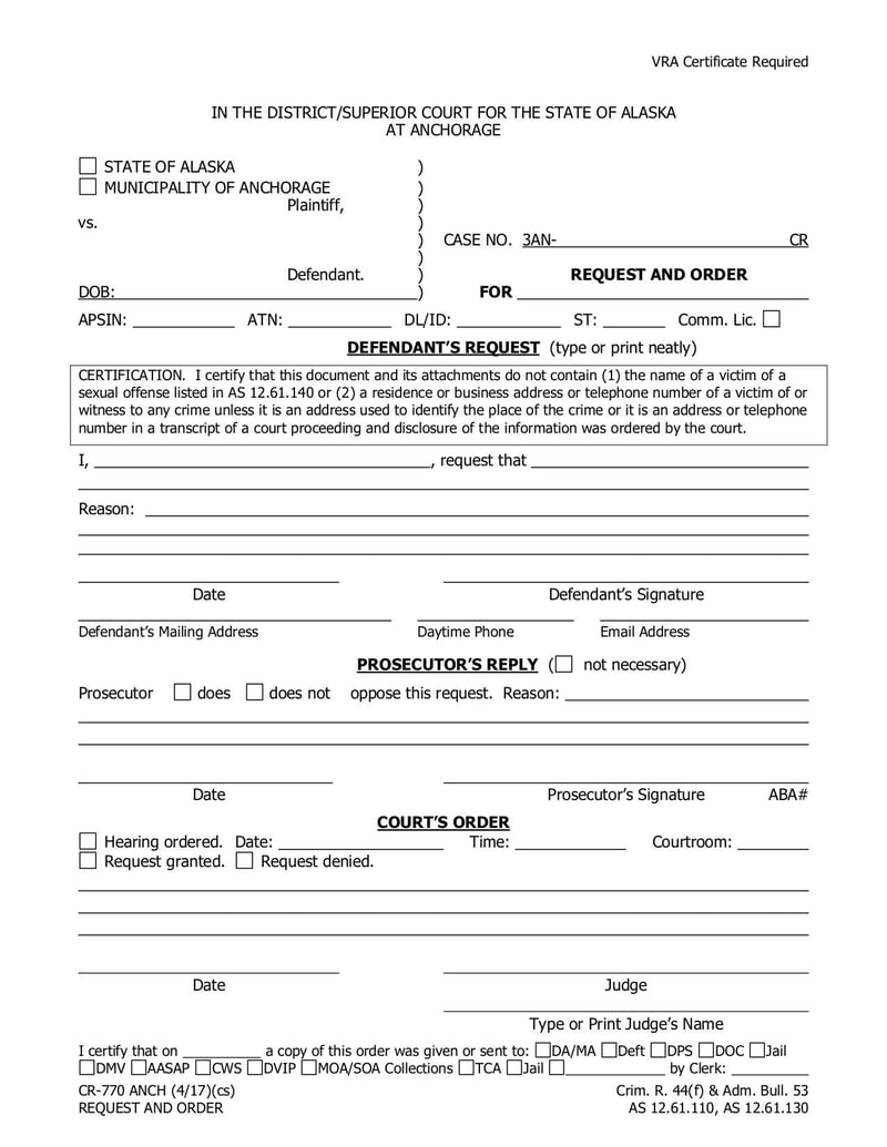 Large thumbnail of Form CR-770 Request and Order - Apr 2017