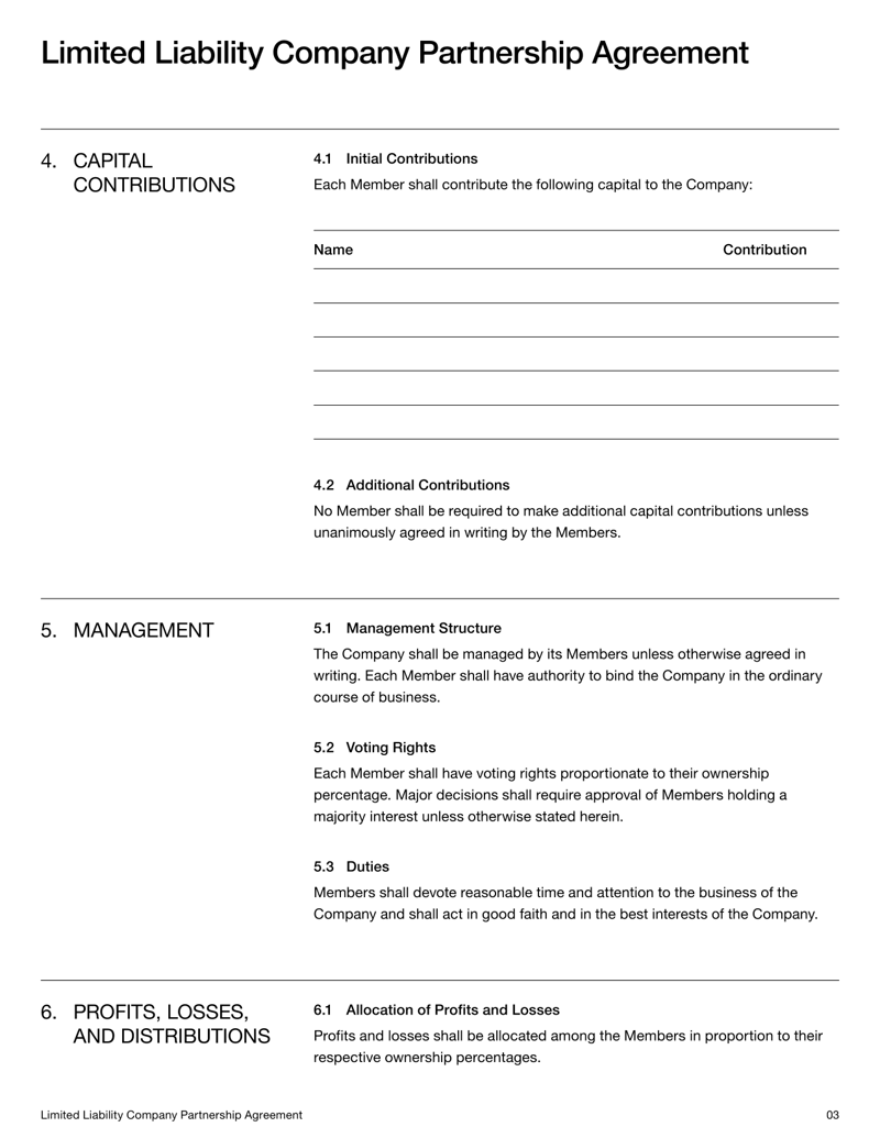 Limited Liability Company Partnership Agreement governing member ownership, management authority and dissolution procedures