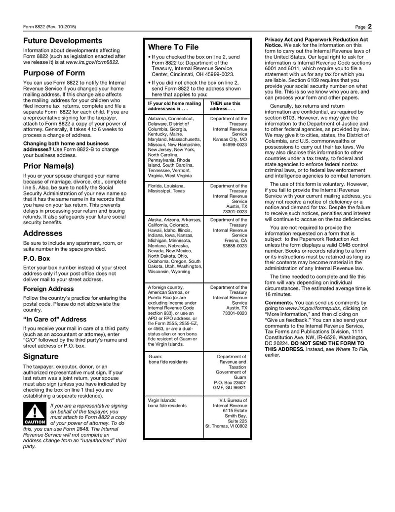 Large thumbnail of Form 8822 - Nov 2015